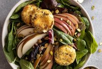 Pear and Baked Goat Cheese Salad with Honey Vinaigrette