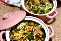 Curried Orzo with Ground Beef, Turmeric, and Sweet Sprouting Cauliflower