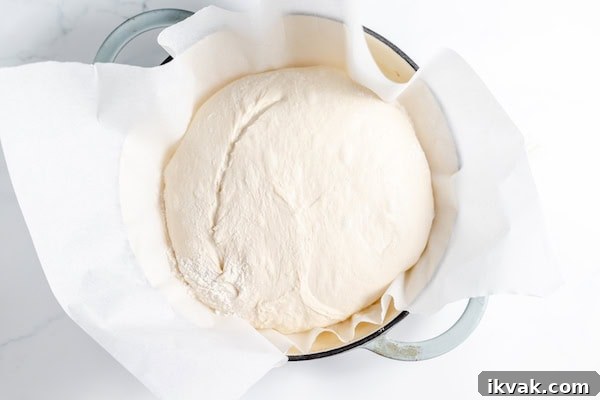 sourdough bread dough in pan ready to bake