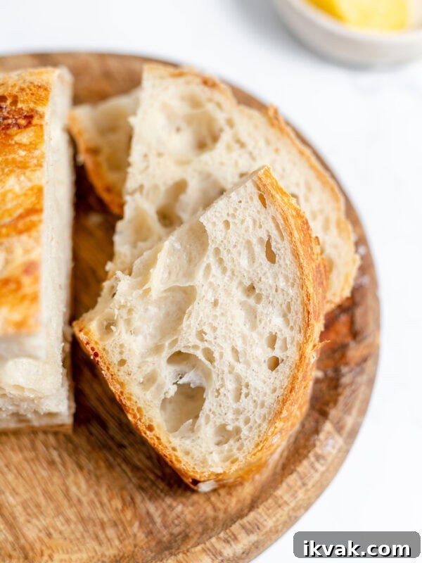 same day sourdough bread sliced and ready to serve