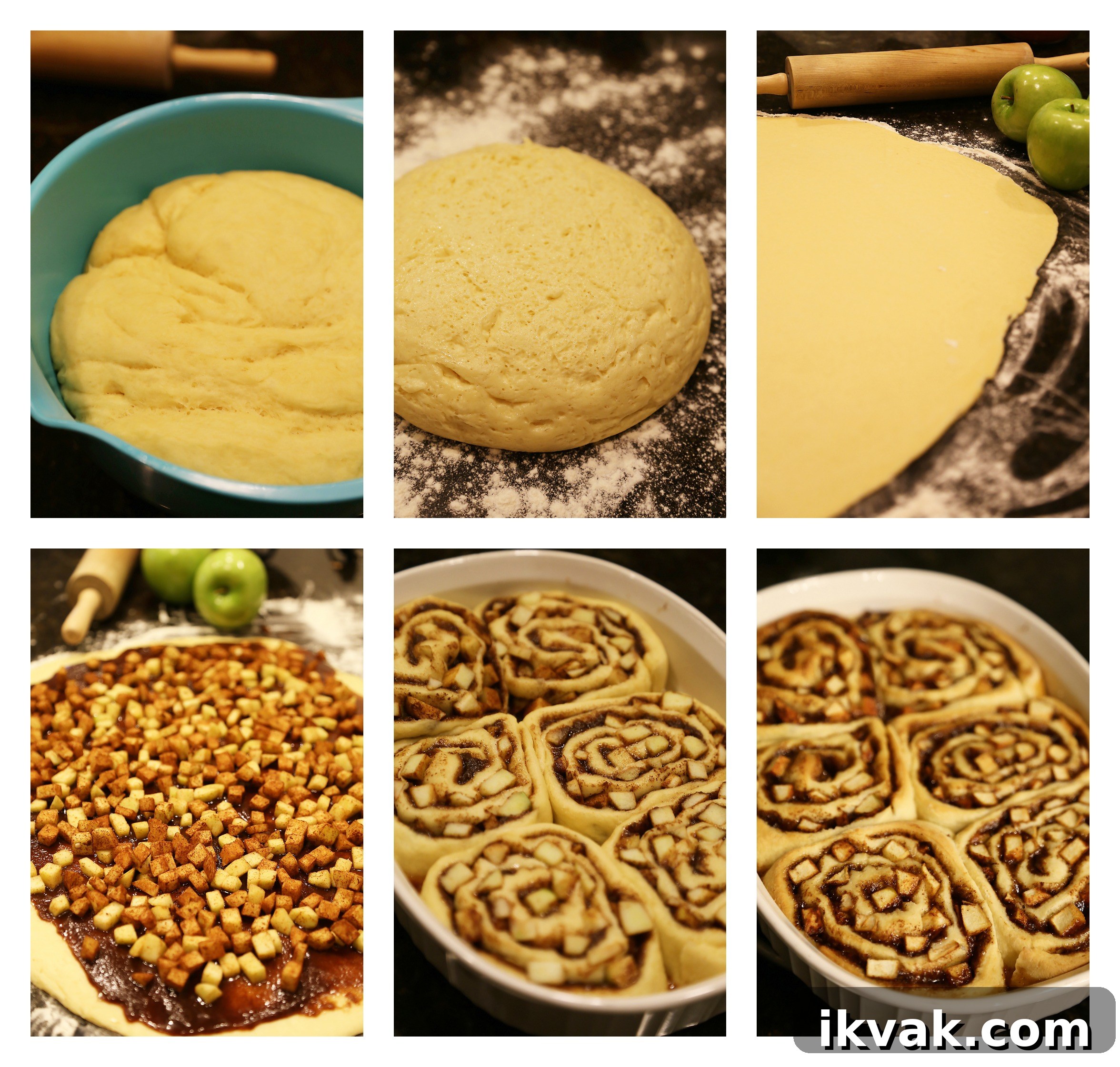 Gooey Apple Pie Cinnamon Rolls - Dough rolled with filling