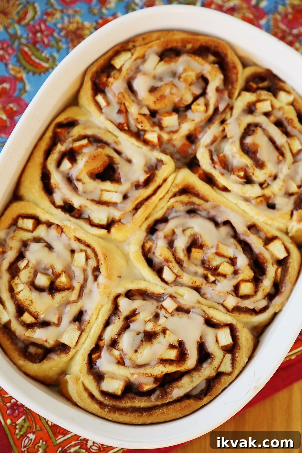 Gooey Apple Pie Cinnamon Rolls - Freshly baked and glazed