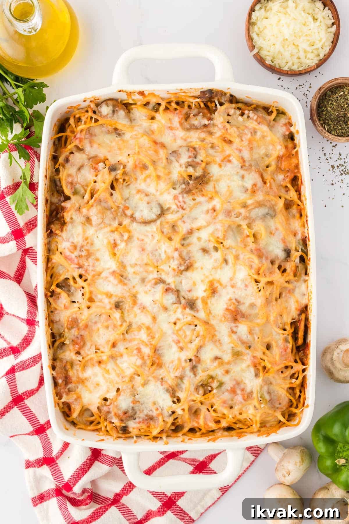 Vegetarian Baked Spaghetti with Mozzarella and Roasted Veggies 3 vegetarian baked spaghetti