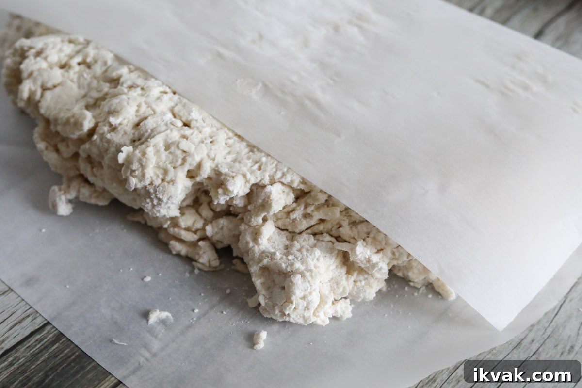 the dough being folded on top of itself