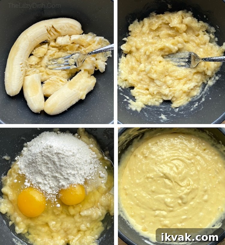 Step by step instructions with pictures on how to make banana bread with a box of store bought cake mix. 