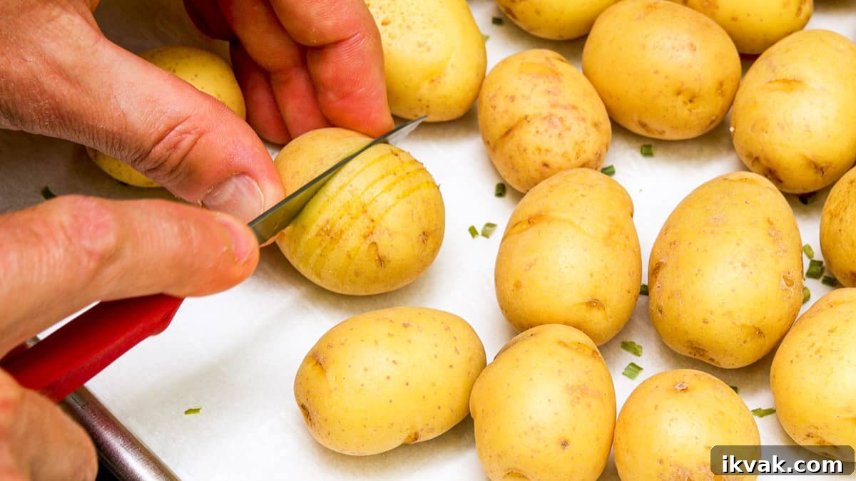 Slicing potato by hand