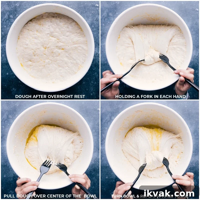 Letting Dough Rise And Turning The Dough Into A Ball Working with the dough after rising.