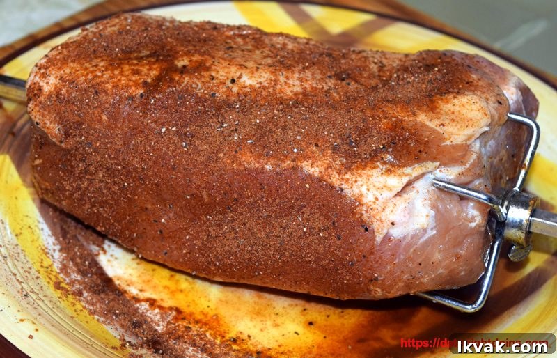 Season and Onto Your Rotisserie Rod