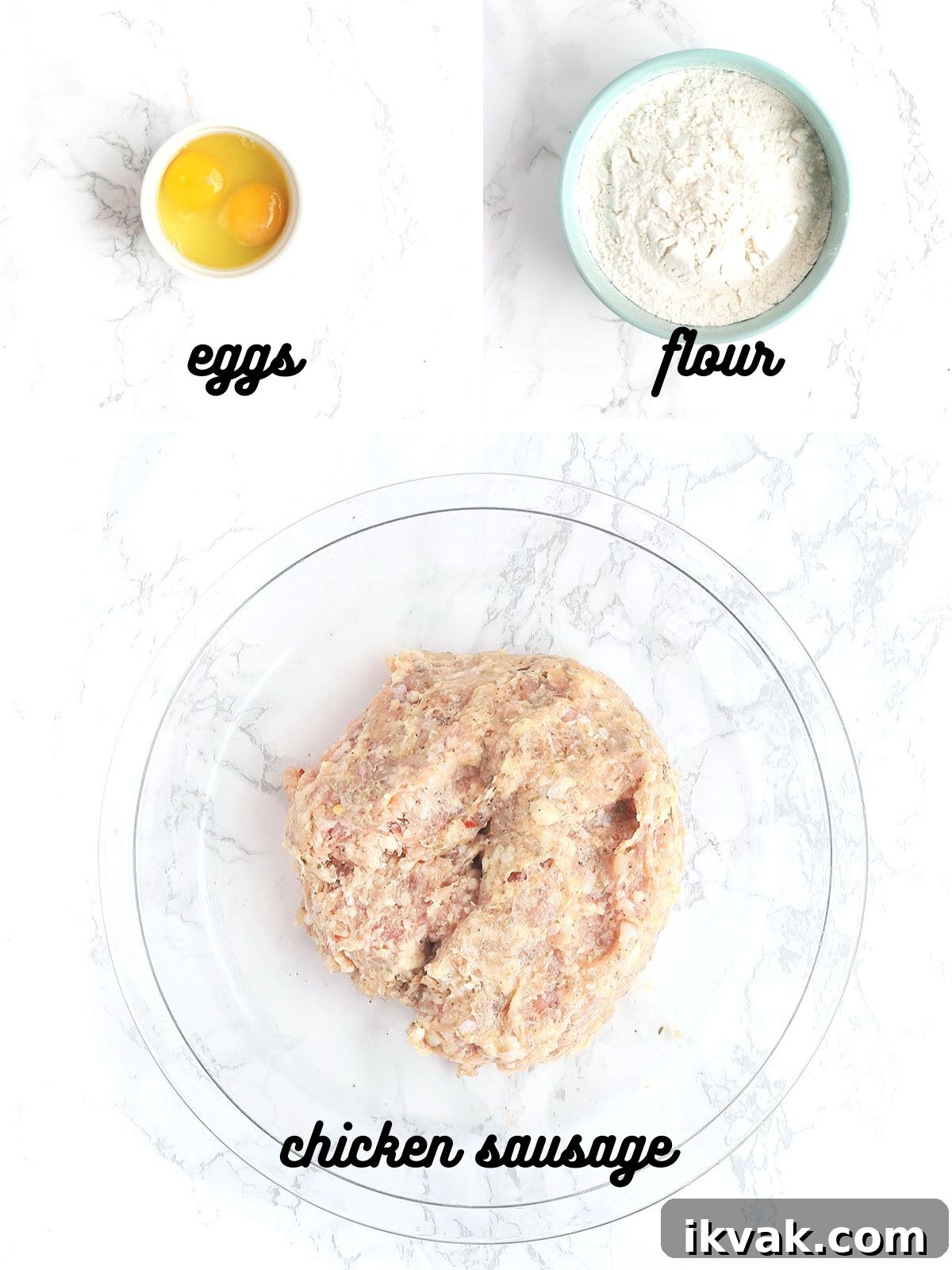 collage of ingredients needed to make chicken meatballs
