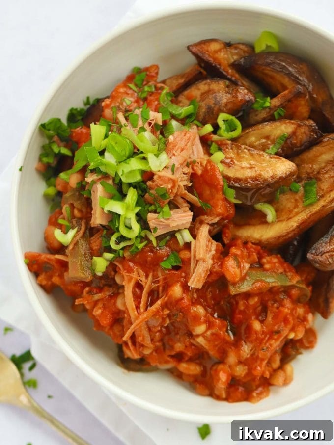 Campfire stew recipe with potato wedges and beans.