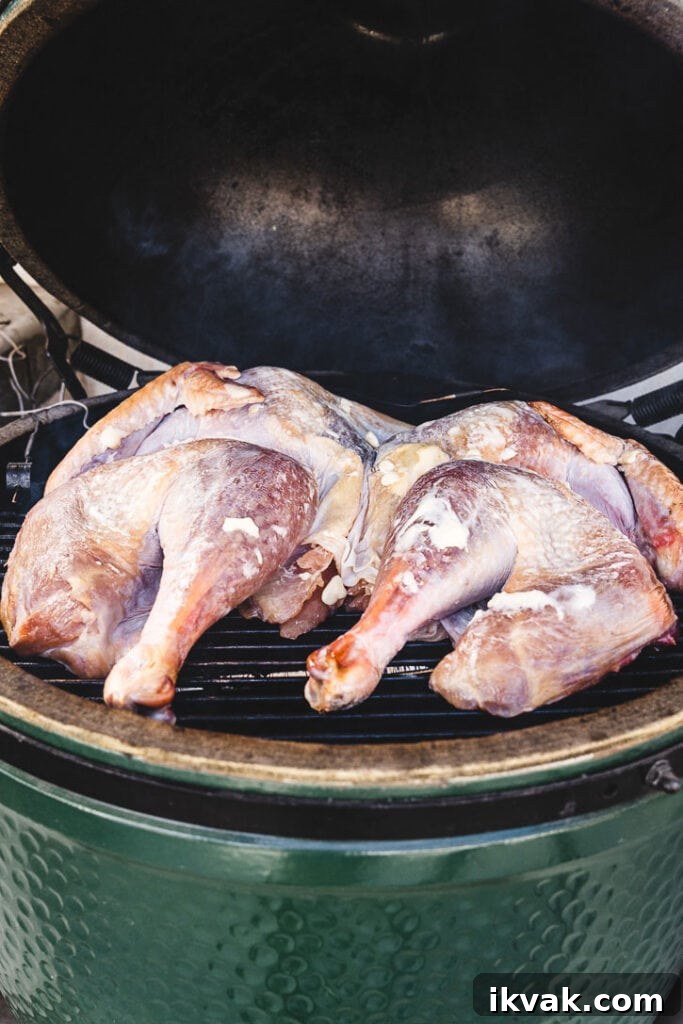 spatchcock turkey in big green egg smoker