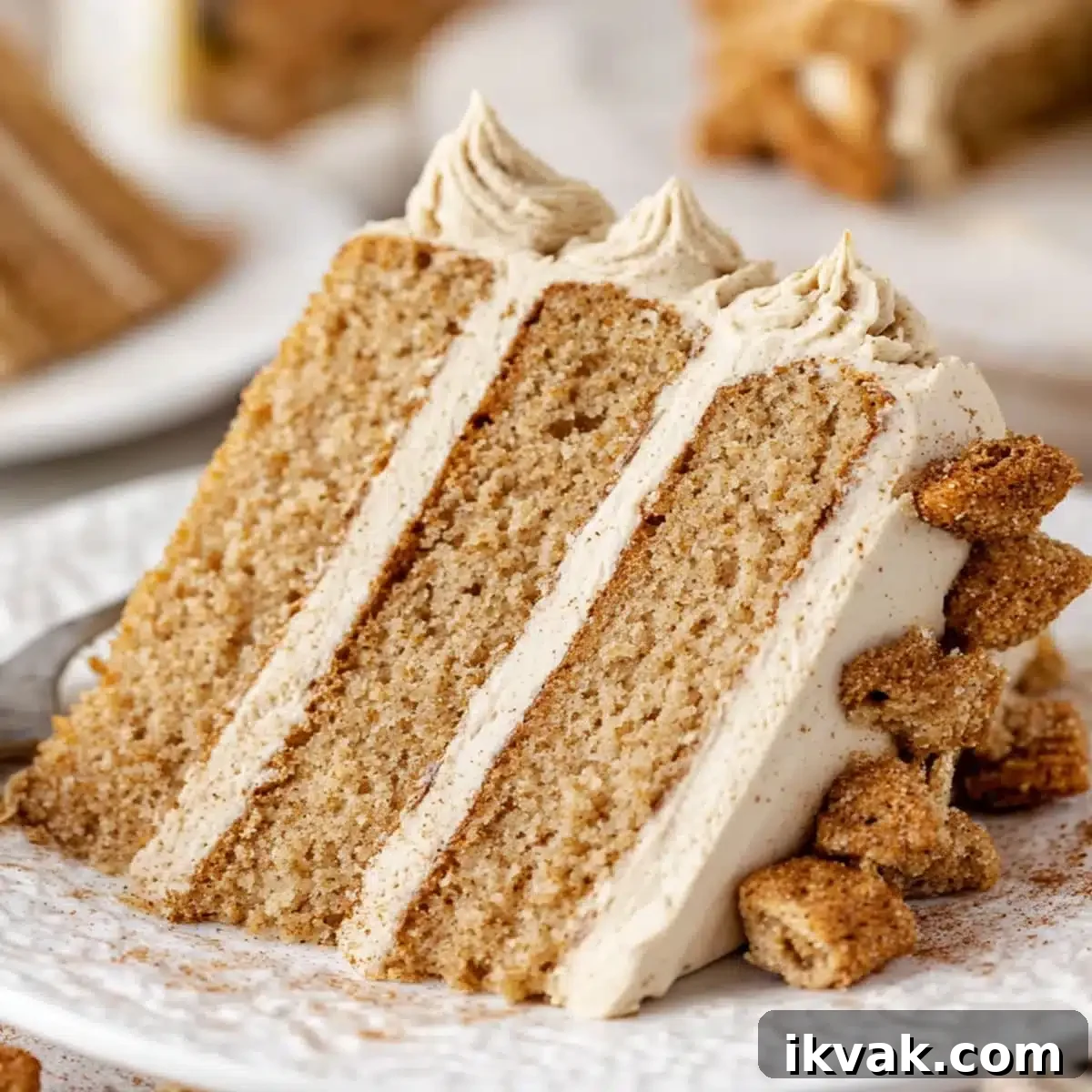 Churro Cake Recipe: Crispy Cinnamon Dessert for Sweet Lovers 2 A moist slice of churro cake showing cinnamon layers and creamy frosting