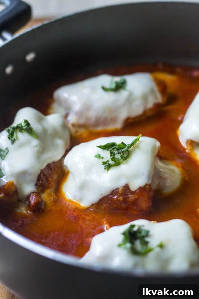 30 Minute Stuffed Chicken Roll Ups in a skillet