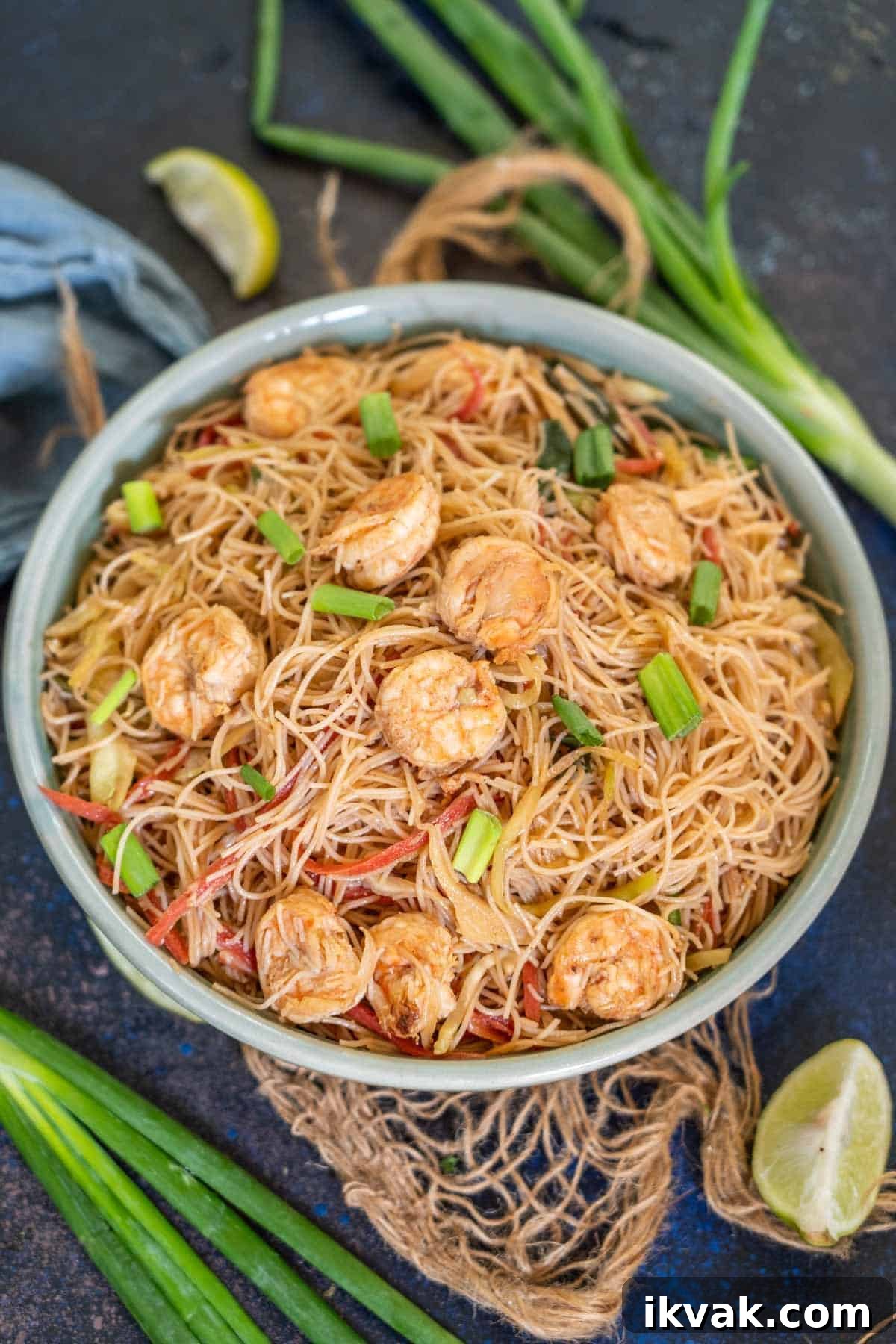 Shrimp Mei Fun (Rice Noodles) Recipe: Authentic Cantonese Stir-Fry 2 Shrimp mei fun served in a bowl.