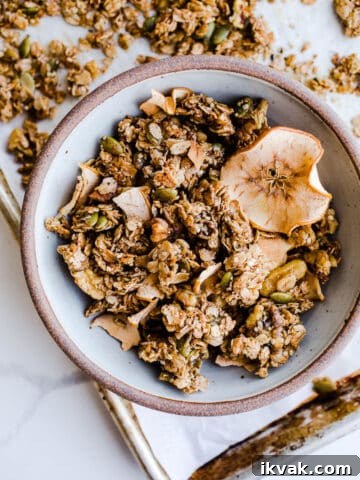 Apple granola in a rustic bowl.