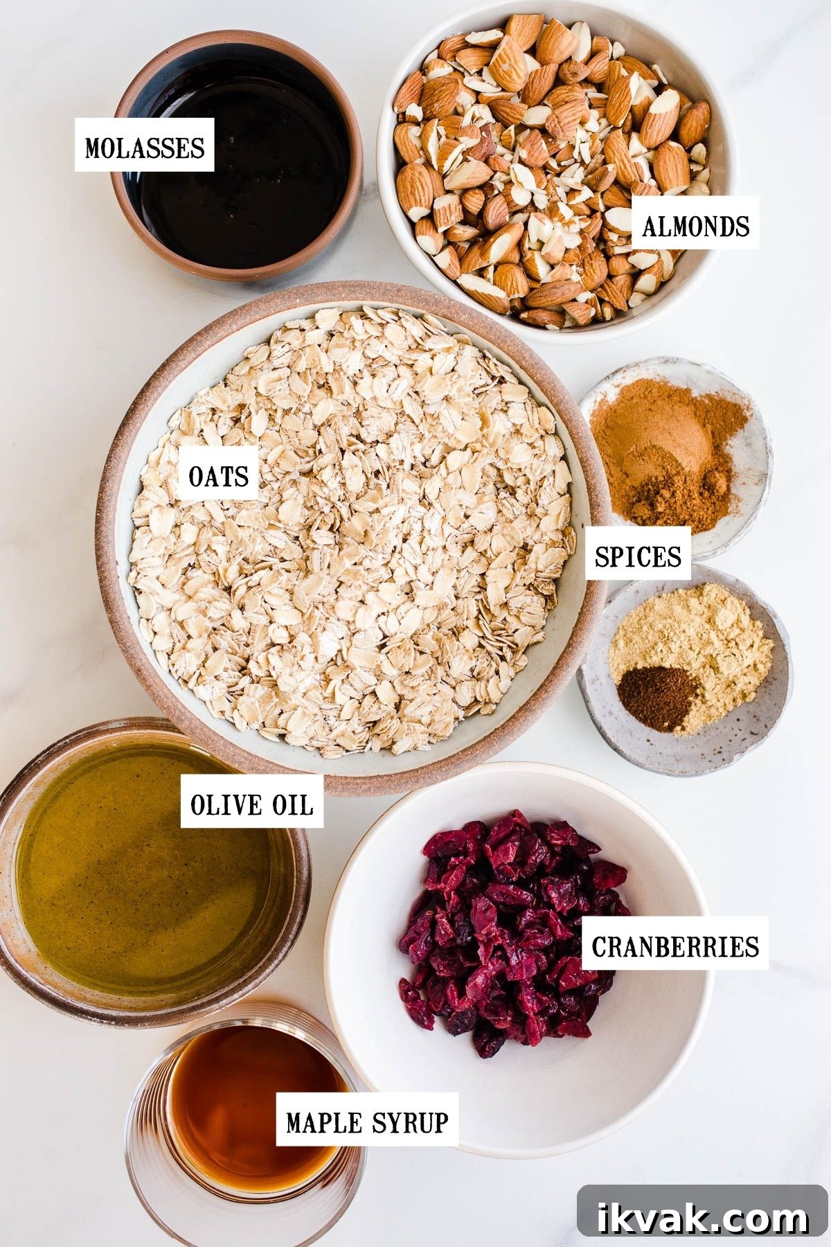 Ingredients to make gingerbread granola. 