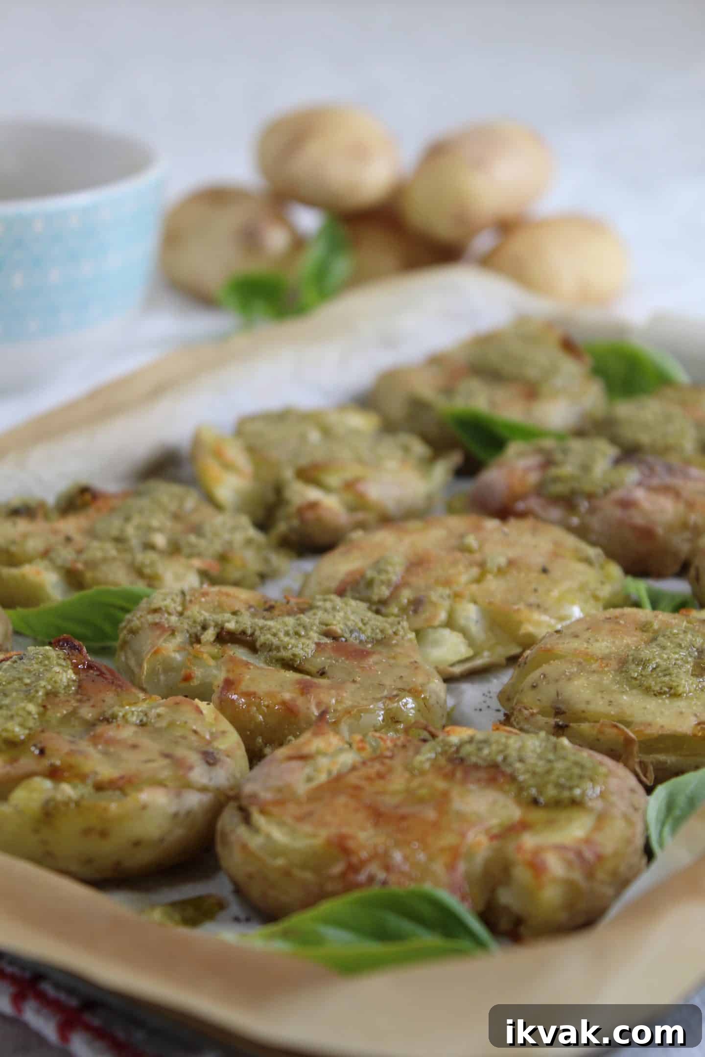 Gluten-Free Smashed Potatoes with Fresh Basil Pesto 3 GLUTEN FREE SMASHED POTATOES WITH PESTO RECIPE