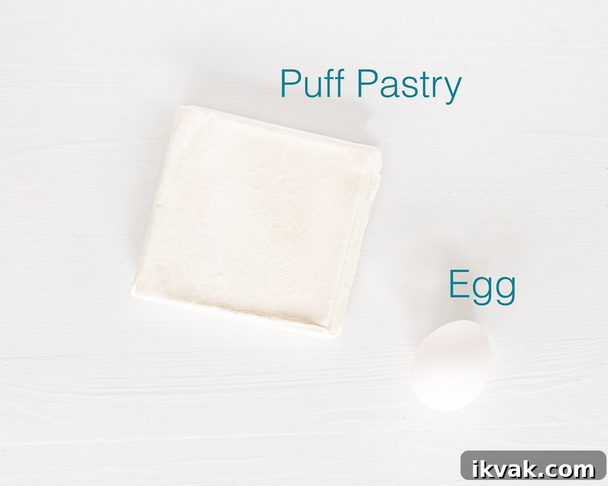 Ingredients needed for making puff pastry bowls on a white background