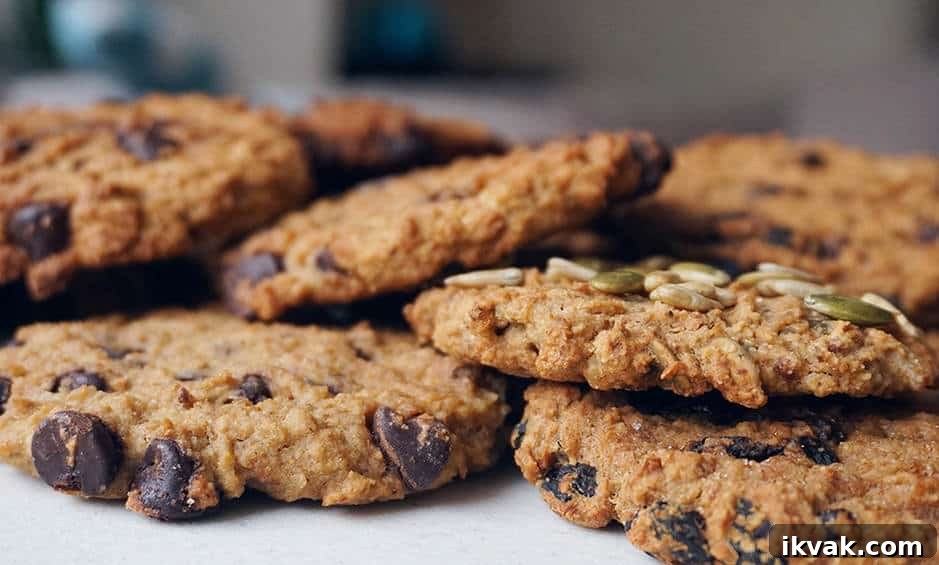 Chocolate chip cookies with oatmeal and apple sauce.
