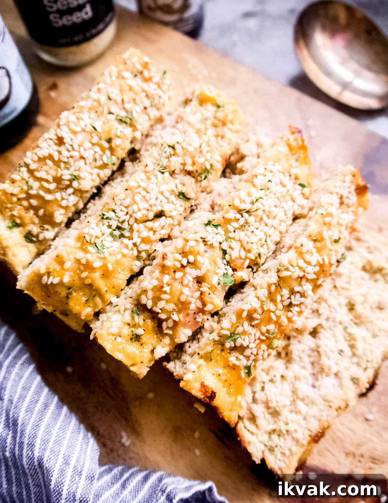 Paleo Turkey Meatloaf with Honey Sesame Glaze 2 Slices of Honey Sesame Paleo Turkey Meatloaf fresh out of the oven.