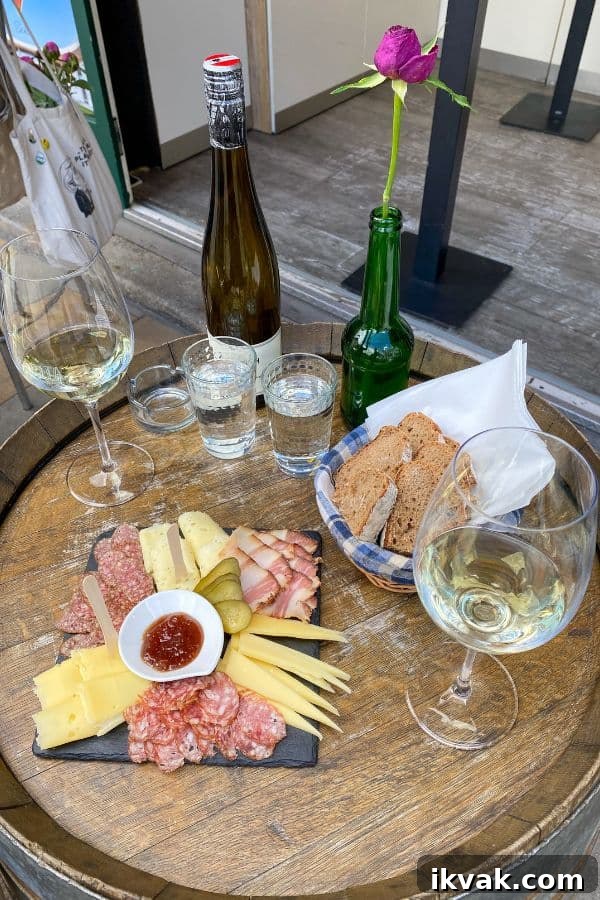 cheese and charcuterie with white win in Vienna at the Naschmarkt