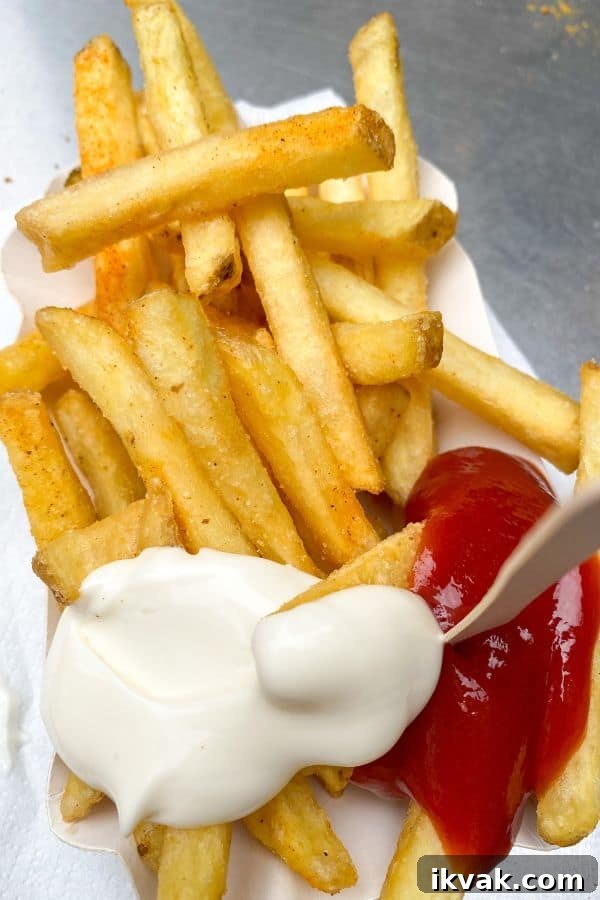 french fries with ketchup and mayonnaise in Vienna Austria