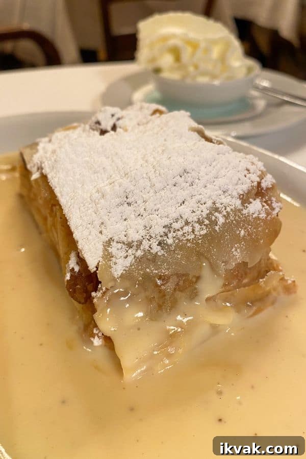 Vienna Food Guide : apple strudel with vanilla sauce 