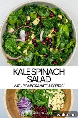 Crisp Kale and Spinach Salad with Cheddar and Pepitas 8 Pin image