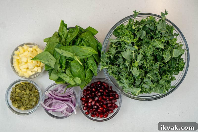 Crisp Kale and Spinach Salad with Cheddar and Pepitas 3 Ingredients for this salad