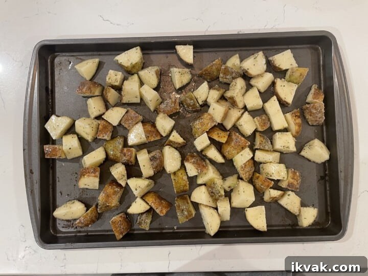 ranch potatoes on backing sheet before going in over