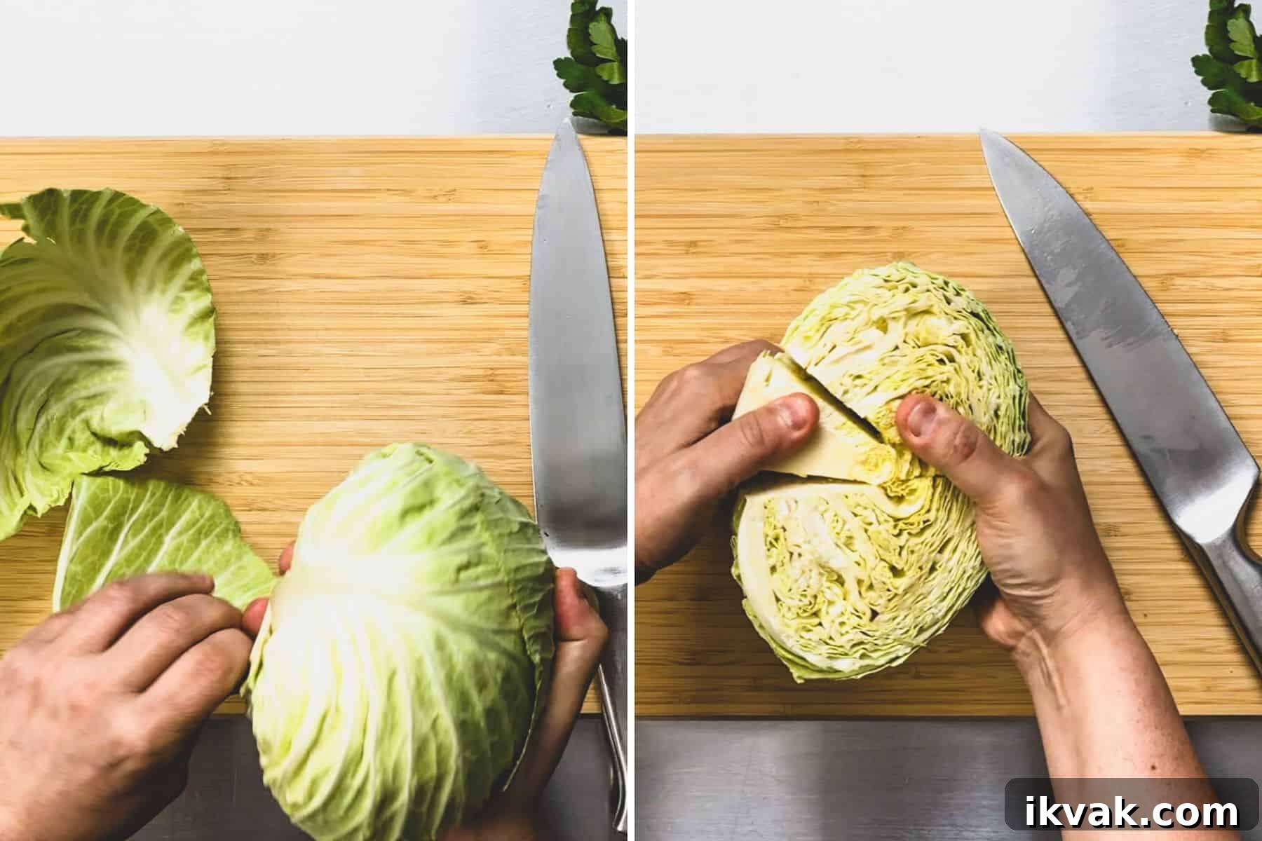 cabbage being prepared for a salad on a chopping board.