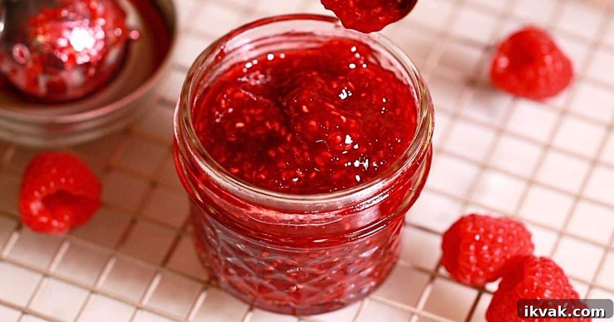 3 ingredients raspberry jam in a glass jar