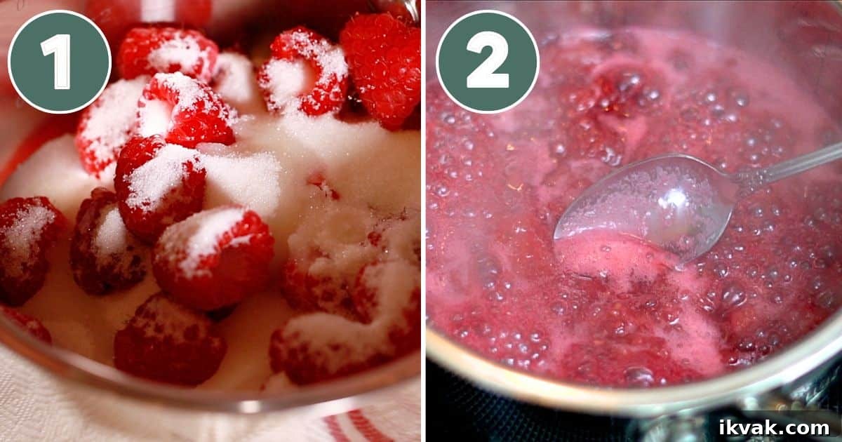 steps for heating raspberry jam and removing foams