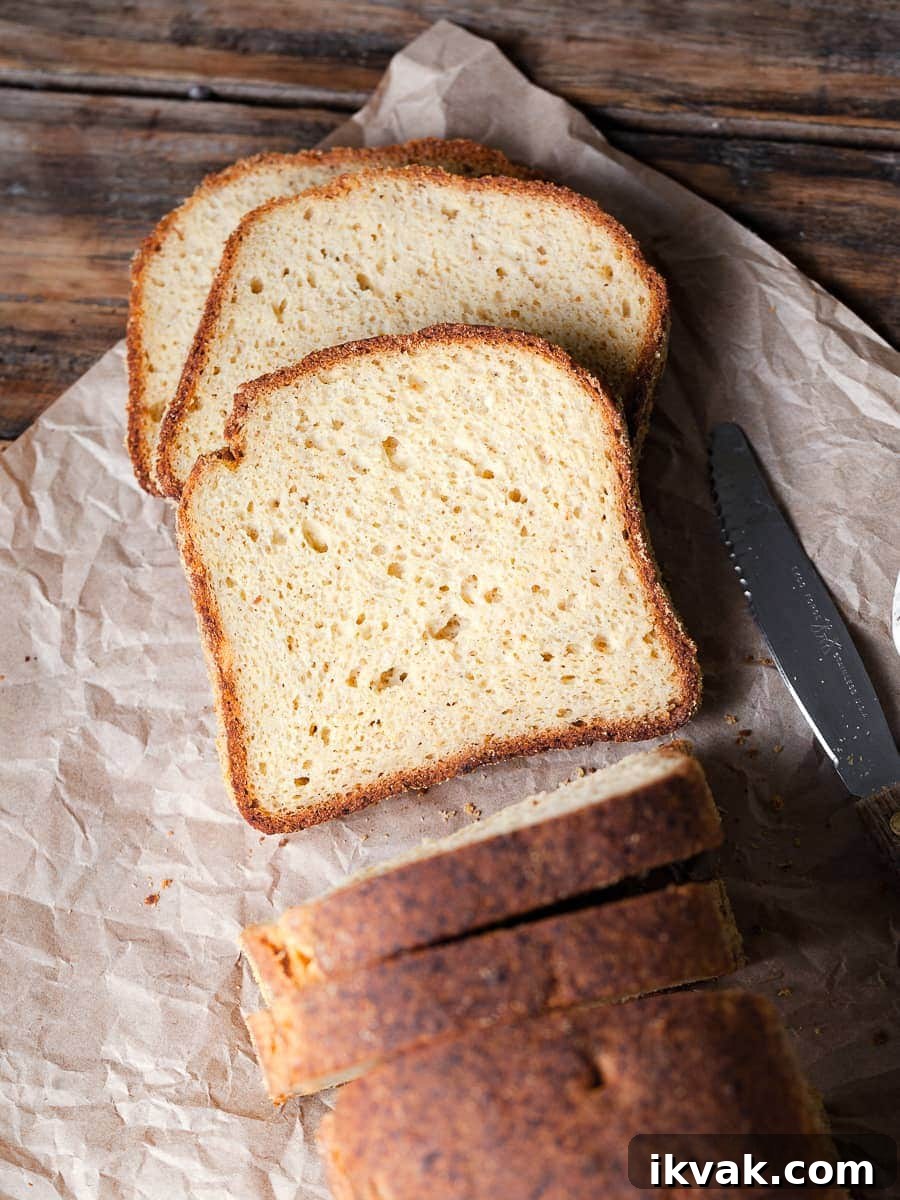 Gluten-Free Sandwich Bread Recipe for Soft, Everyday Loaves 4 slices of gluten free sandwich bread on parchment paper