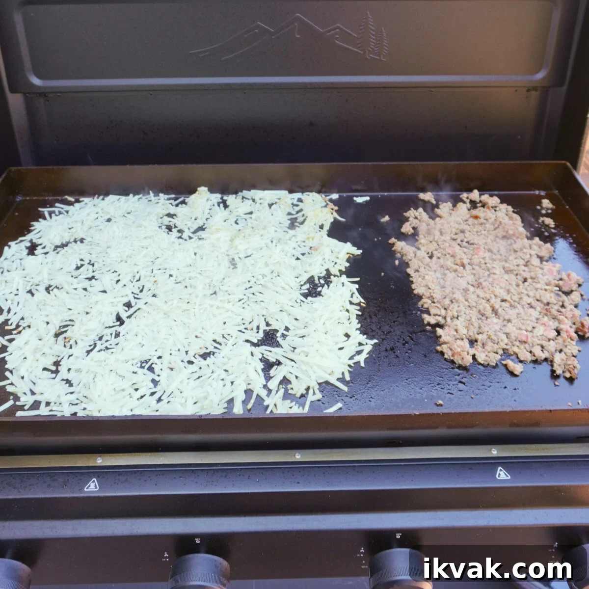 Ingredients on the griddle.