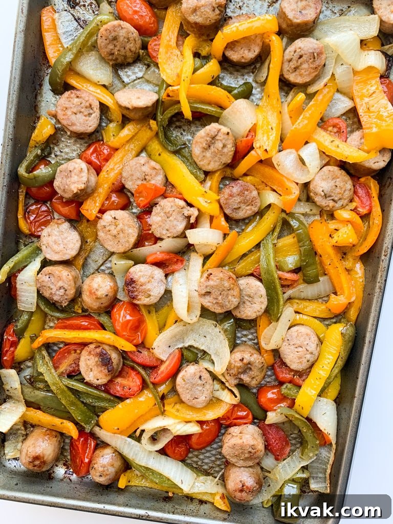 Sheet Pan Sausage and Peppers Dinner Recipe 6 Plate of sausage and peppers