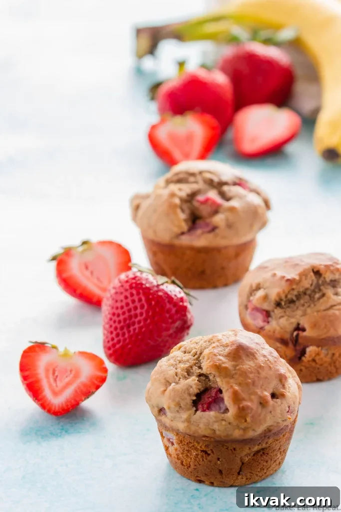 whole wheat banana muffins with strawberries