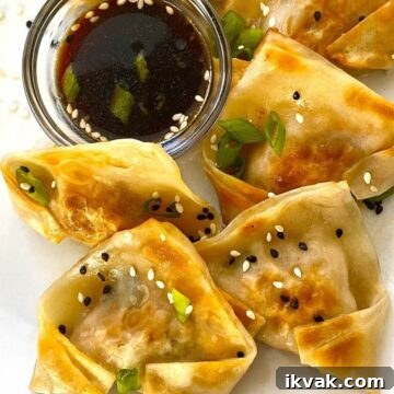 pork potstickers on a plate with dipping sauce.