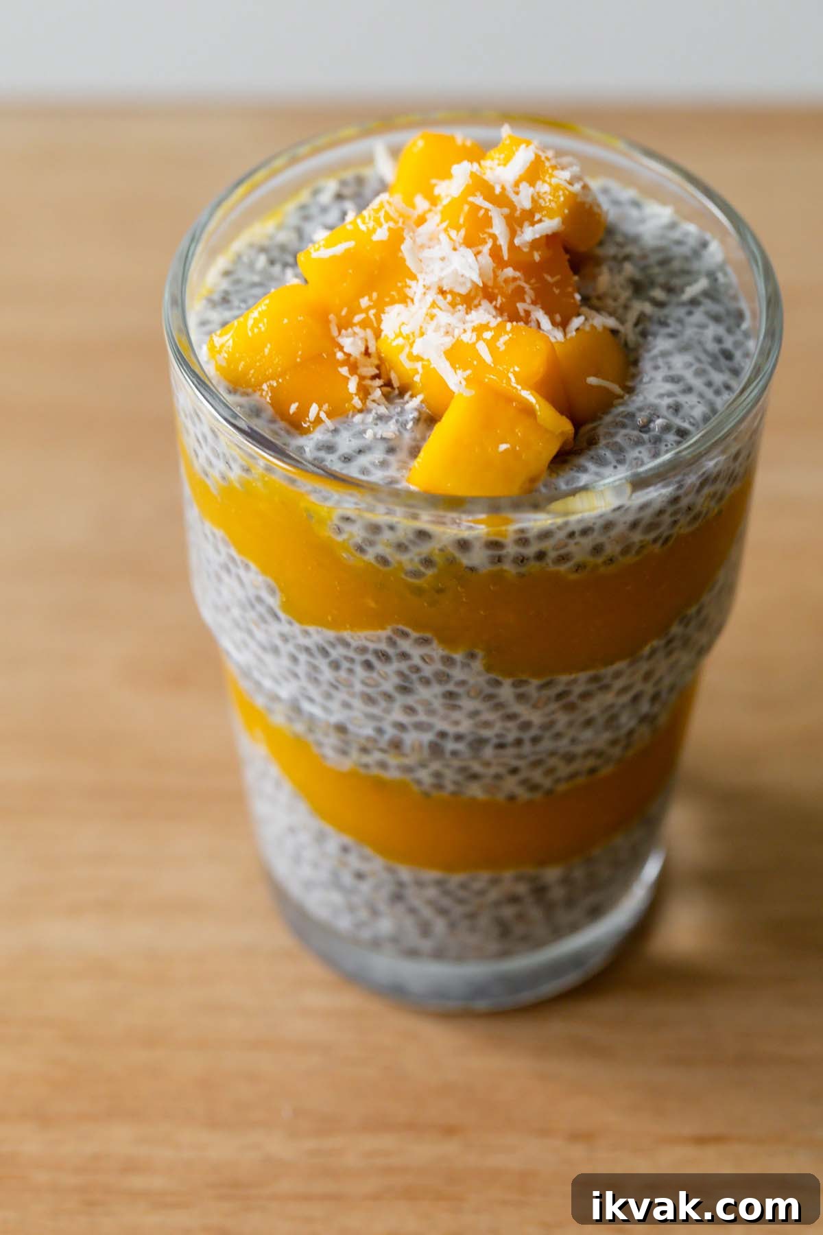 Mango chia pudding topped with mango and coconut