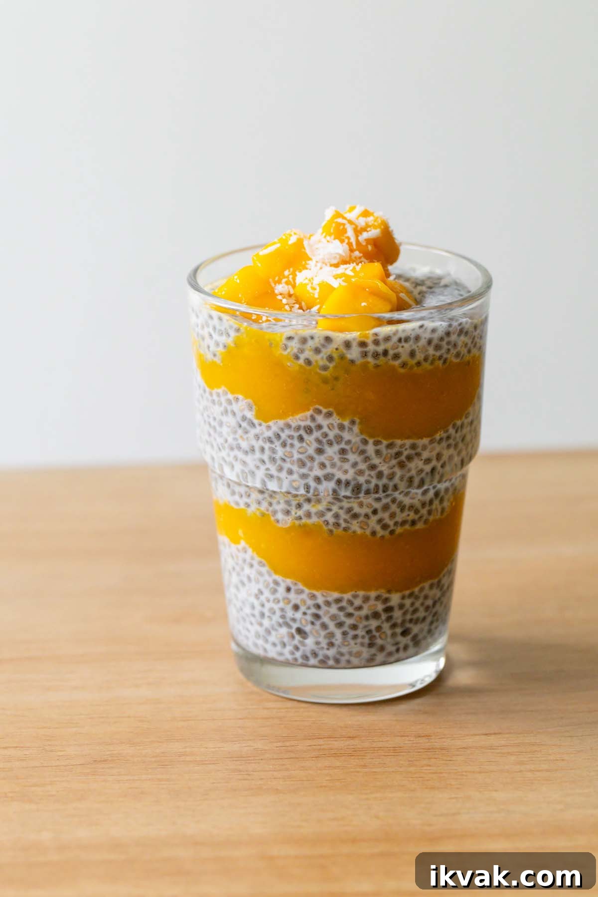 Mango chia pudding topped with mango and coconut