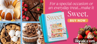 Green Monster Orange Smoothie Recipe — Energizing Citrus Green Shake 8 A cookbook titled Sweet by Beth Baumgartner is surrounded by images of cakes, cookies, cupcakes, and chocolate-dipped strawberries. Text reads: For a special occasion or an everyday treat...make it Sweet. BUY NOW.