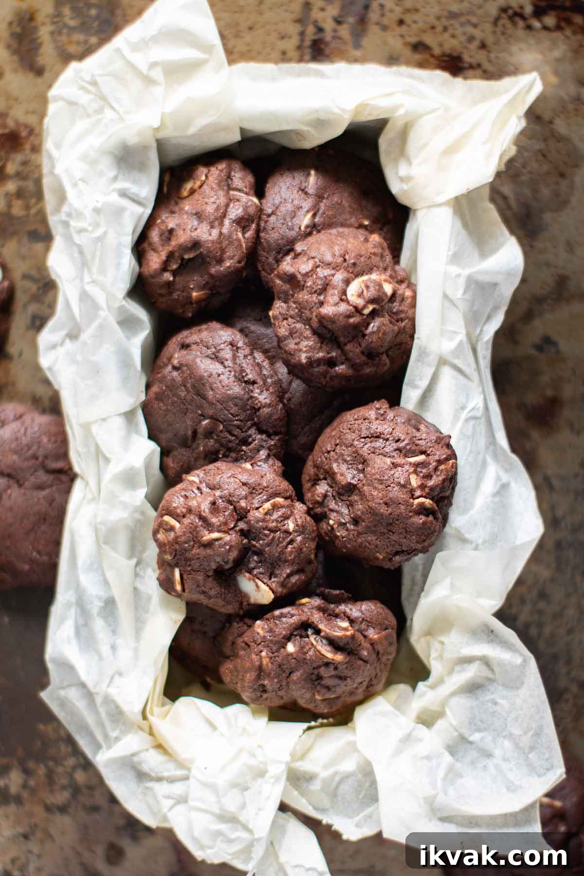 A batch of chocolate almond cookies.