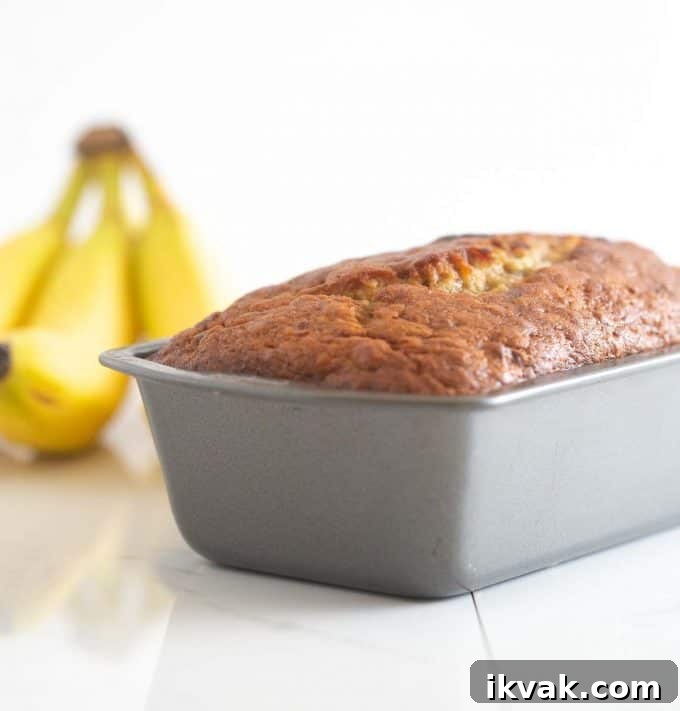 Loaf pan of banana bread