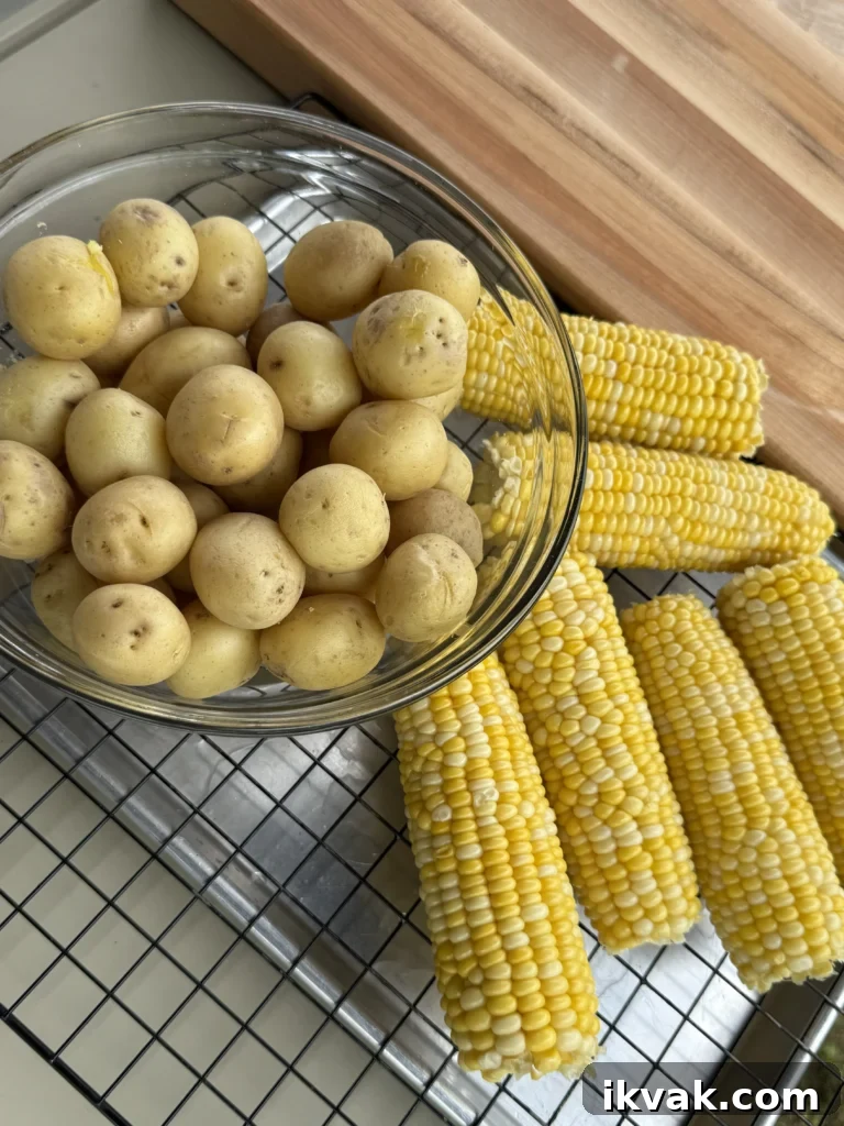 parboiled ingredients for the seafood boil