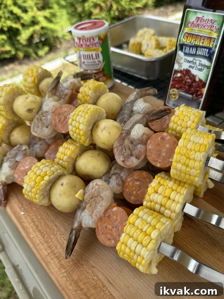 assembled seafood skewers 