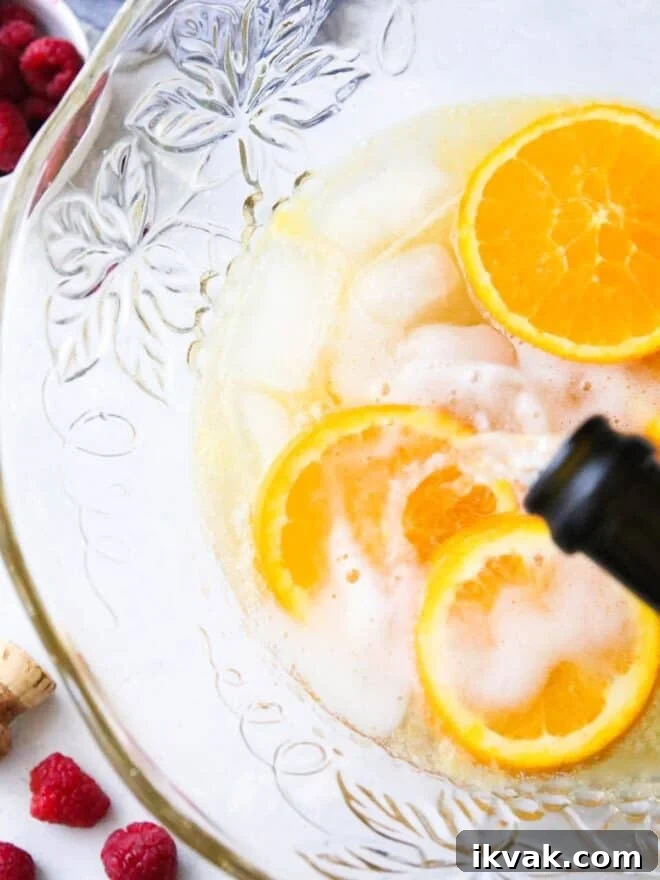 This big batch of mimosas served in a punch bowl is perfect for a brunch party!