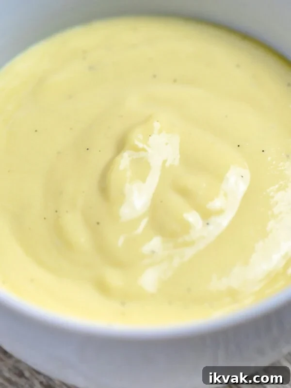 vanilla sauce bread pudding sauce in a bowl