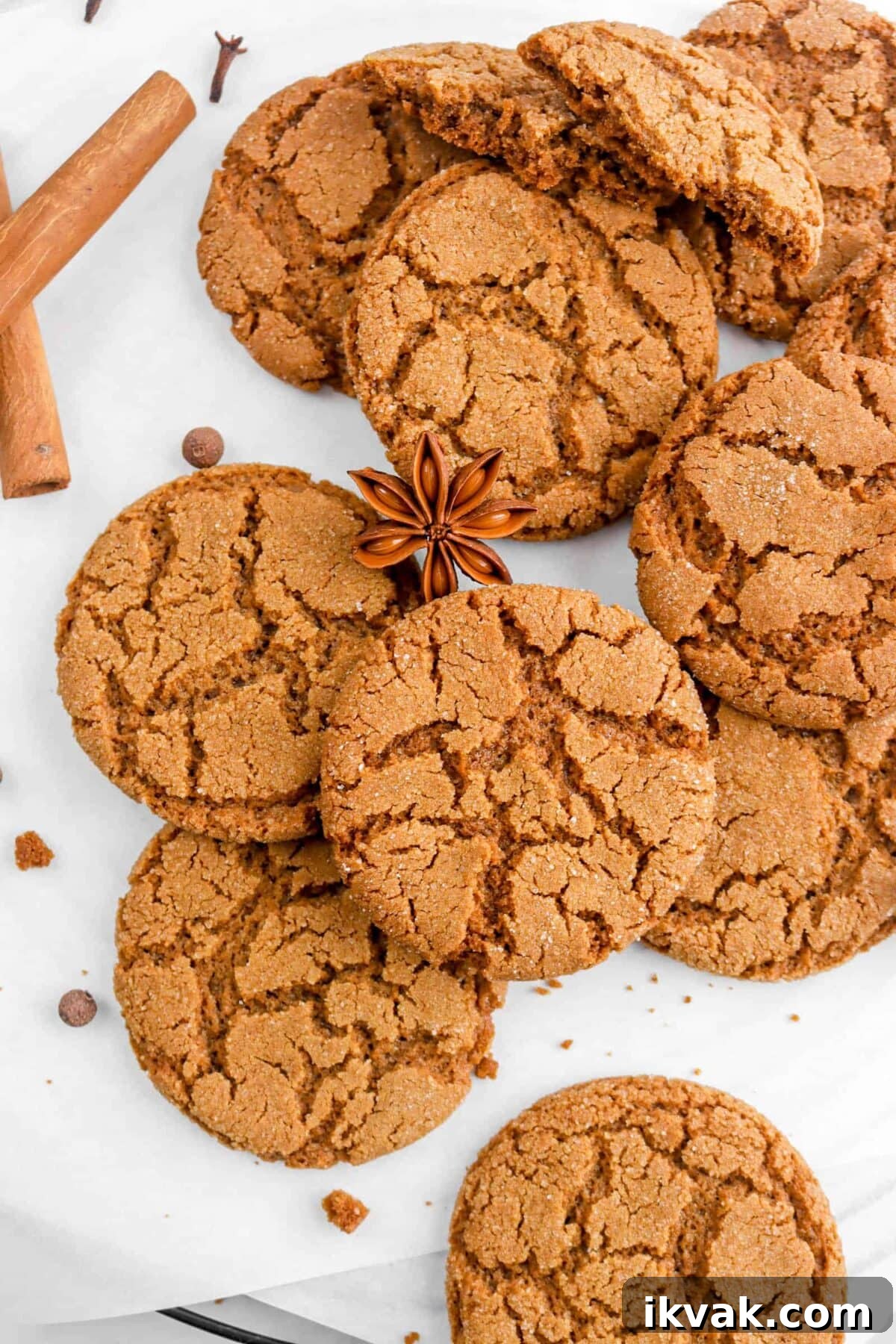 overhead shot cookies with star anise and two cinnamon sticks