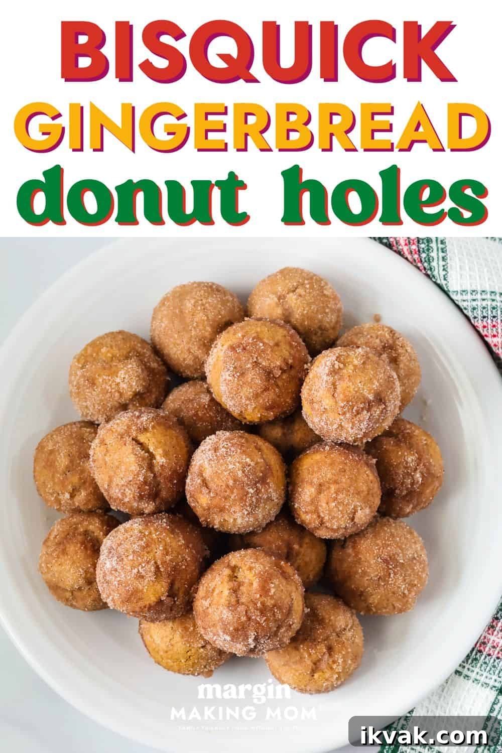 overhead view of Bisquick gingerbread donut holes on a white plate
