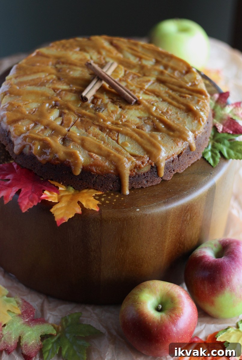 Paleo Caramel Apple Upside Down Cake (AIP) - a warm, gooey, cinnamon apple cake is slathered with dairy-free pumpkin caramel sauce for a decadent dessert! | fedandfulfilled.com